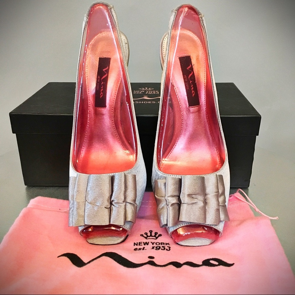 Nina Royal Silver Sling Back Heels - Picture 2 of 5